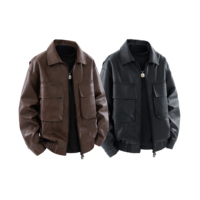 Blouson en cuir noir/marron pour moto, blouson bomber d'hiver, blouson varsity en cuir PU zippé pour homme