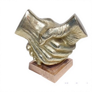 <b>Gold</b> Plated Solid Hands Shaking Sculpture Heavy Duty Customized Aluminum <b>Statue</b> Solid Arts for Nesting Coffee Table Decoration - Product Image 1