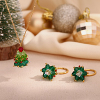 Cadeau de vacances Boucles d'oreilles en cristal faites à la main en acier inoxydable plaqué 18 carats avec collier Parures de bijoux de Noël