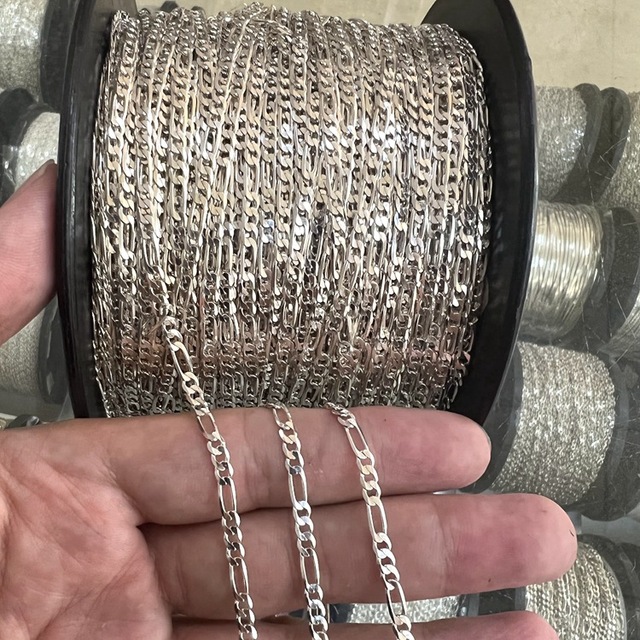 Semi Finished Sterling Silver 925 Jewelry 3mm Real Solid 925 Sterling Silver Figaro Chain 925 Silver Figaro Chain for Men Women