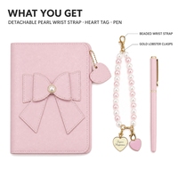Carnet à couverture rigide en cuir PU rechargeable, 6 anneaux, à feuilles mobiles, motif nœud rose, idéal comme cadeau