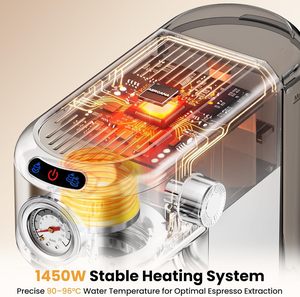 Machine à café expresso semi-automatique intelligente programmable 1,4 L avec mousseur à lait et système d'eau chaude, vente directe usine - Product Image 4