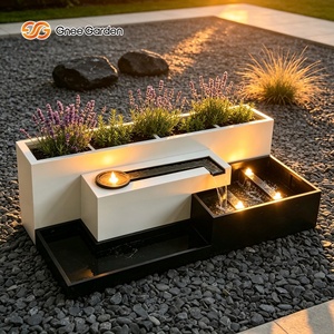 Gnee Garden Modern Rectangular Galvanized Weather Resistant Powder Coated Waterfall <b>Planter</b> Lighted Feature Outdoor Garden Decor - Product Image 1