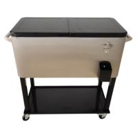 Chariot isotherme vintage 73L en métal, glacière à roulettes pour la pêche, garde le froid
