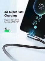Câble USB C UGREEN US317 à angle droit, USB A vers USB C, coque en alliage de zinc haute pureté, cordon tressé, design ergonomique à 90 degrés
