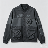 Vente en gros OEM Vêtements Tactiques Streetwear : Veste Cargo Oversize à Motif Crâne, Impression DTG Kornit, Grammage Lourd, Style Y2K, Fournisseur Populaire