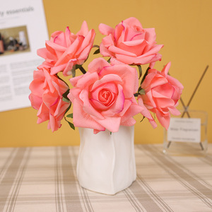 ช่อดอกกุหลาบไหม 5 หัว รุ่น Ruilisi Ida Curled Corner Rose สัมผัสเหมือนจริง สำหรับตกแต่งงานแต่งงานและบ้าน ขนาด 27 ซม. - Product Image 1