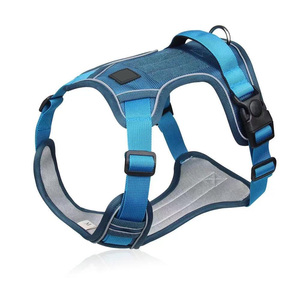 Adjustable Breathable Padded Reflective Dog <b>Harness</b> Vest Medium Size Purple Green Nylon Buckle Closure - Product Image 3