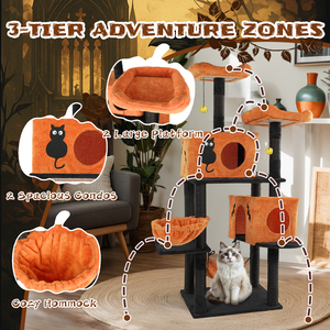 OEM ODM Bestseller Halloween-thema Luxe houten kattenboom met meerdere niveaus, kattencondo voor katten & honden, 2 schuilplaatsen, interactieve speeltjes - Product Image 5