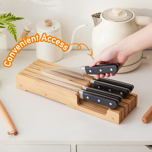 Bloc à couteaux en bambou 5 pièces, style simple et durable, support pour couteaux de cuisine - Product Image 2