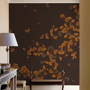 Chinese vintage ginkgo leaves wall papers decor wallpaper for living room 3d