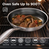 Poêle à frire antiadhésive en acier inoxydable triple couche, batterie de cuisine saine, non toxique, compatible lave-vaisselle, four et induction