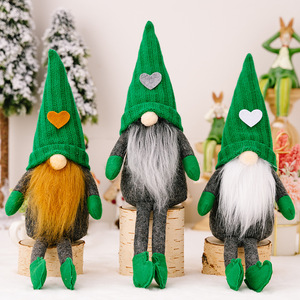WOWEI Vert Tricoté Jambes Suspendues Chapeau Nain Sans Visage St. Patrick's Day Décoration Gnomes Peluche pour la Maison - Product Image 1