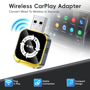 Marco dorado portátil Plug & Play Carplay 4 en 1 inalámbrico Carplay Android Auto Mirror Link Airplay - Product Image 1
