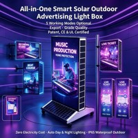 Panneau publicitaire extérieur rectangulaire autoportant en aluminium, boîte lumineuse solaire, étanche IP65, avec roues mobiles, LED automatique crépuscule-aube