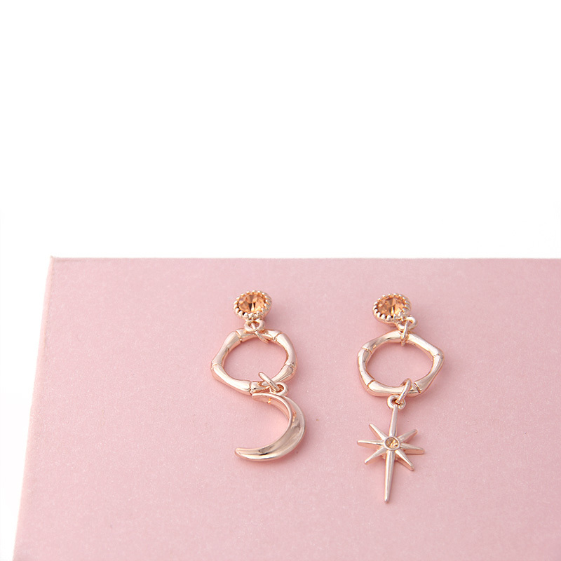V & R joyas schmuck de pendientes de aro de metal Luna estrella colgante de cristal Rosa chapado en oro de la gota pendiente
