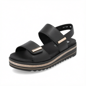 Sandalias de cuña de cuero genuino negro con plataforma, sin cordones, punta abierta y correa con hebilla, tipo mule, para fiesta de verano - Product Image 1