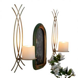 ชุดโคมไฟติดผนัง AimtoHome รุ่น Gold 2 ชิ้น ทำจากเหล็กหล่อ ที่วางเทียนแบบโมเดิร์น สำหรับตกแต่งห้องนั่งเล่น สไตล์ฟาร์มเฮาส์ ติดผนัง - Product Image 1