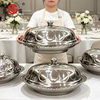 Dôme chauffe-plats en acier inoxydable avec couvercle décoré en relief, plat de service pour buffet, bol de service pour banquets d'hôtel FW