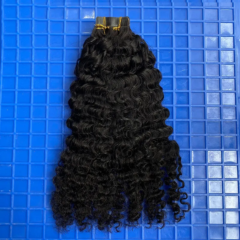 Mongolian Afro Kinky Curly Tape In Human Hair Extensions For Black Women Adhesive Invisible Skin Tape In Human Hair 8"-30"