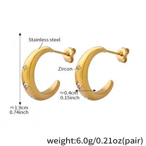<span class=keywords><strong>Orecchini</strong></span> a Cerchio in Acciaio Inossidabile Placcati Oro 18K PVD Senza Nichel con Zirconi a Forma di C per Orecchie Sensibili - Product Image 5