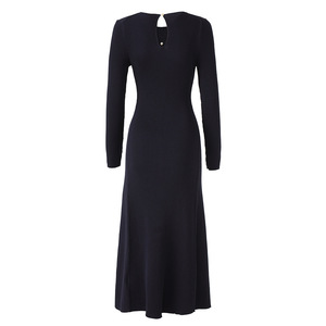 Nuovo Abito Francese Lavorato a <span class=keywords><strong>Maglia</strong></span> di Alta Qualità, <span class=keywords><strong>Nero</strong></span> Elegante con Spacco Irregolare e Bottoni, Maniche Lunghe per Uso Quotidiano - Product Image 5