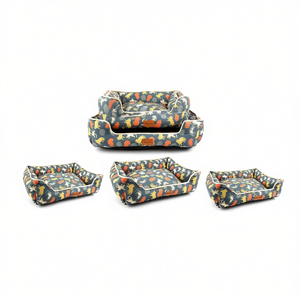 Ensemble de trois pièces imprimées en lin pour niche à chien avec tête de chien sur fond bleu pour le lit confortable de votre ami à fourrure - Product Image 2