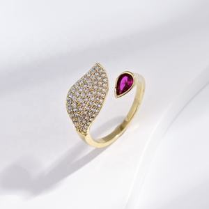custom plata 925 sterling <b>silver</b> leaf open <b>ring</b> woman fashion stone vintage hip hop red green zircon <b>chunky</b> gold plated <b>rings</b> - Product Image 1