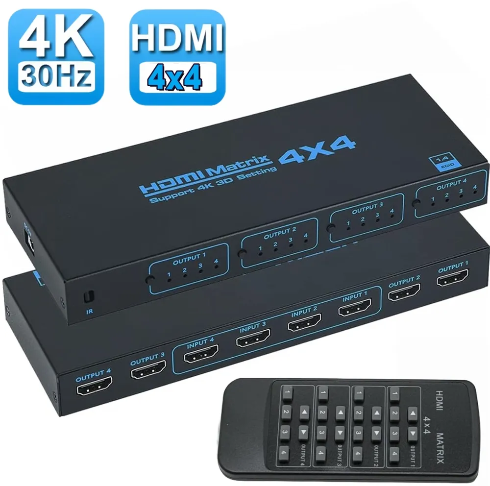 4K HDMI Matrix Switch 4x4 4K @ 30hz Video HDMI Matrix Splitter 4 in 4 Out IR telecomando per PS4 fotocamera PC Monitor