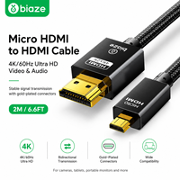 Câble Micro HDMI vers HDMI Biaze 4K 60Hz Bidirectionnel Haute Vitesse Tressé Plaqué Or 2M pour Appareil Photo Moniteur TV