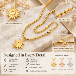 Collar con Colgante de Sol de Moda, Chapado en Oro de 18K, Cadena de Cuentas de Acero Inoxidable, Joyería de Estilo Vintage para Regalo de Fiesta, ¡Gran Venta! - Product Image 4