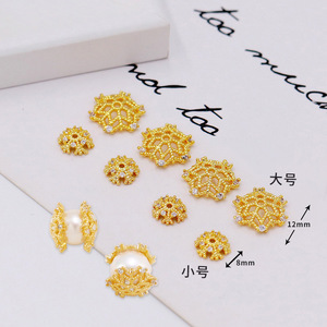 Gold Plated <b>Copper</b> Flower Bead Caps With Zircon Stones 8mm 12mm DIY Jewelry Findings For Necklace <b>Bracelet</b> Making - Product Image 1