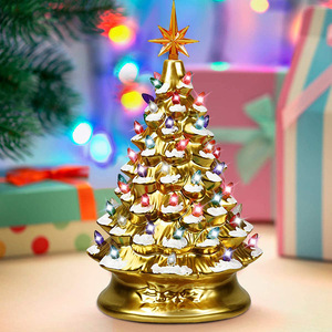 Gold Resin Christmas <b>Tree</b> With Multicolor <b>LED</b> Lights Battery Operated Desktop Holiday Decoration - Product Image 2