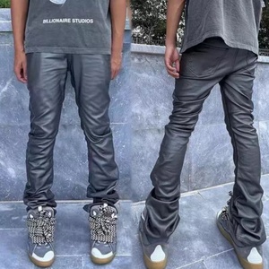 OEM Custom Logo Faddish Stacked <b>Leather</b> Pants Streetwear <b>Men</b> Stacked Pants - Product Image 1