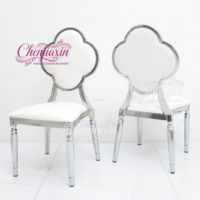 Nouveau design 2026 Chine : Mobilier de mariage pour hôtels, dossier trèfle à quatre feuilles argenté brillant, idéal pour mariages de luxe, réceptions, appartements et parcs
