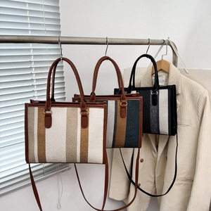 2025 mới thời trang sọc Tote Túi cho phụ nữ công suất lớn Crossbody comtuing Vai Mang Dây kéo đóng cửa Polyester - Product Image 1