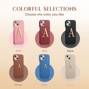 Funda de teléfono de cuero genuino con letras de Metal personalizadas para iPhone, carcasa de lujo de alta calidad con nombre personalizado para iPhone 11, 12, 13, 14 <span class=keywords><strong>Pro</strong></span> Max - Product Image 4