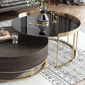 New Modern Living Room Furniture Nero Rotondo di Immagazzinaggio di Vetro Temperato di <span class=keywords><strong>Legno</strong></span> <span class=keywords><strong>e</strong></span> Tavolino In <span class=keywords><strong>Metallo</strong></span> - Product Image 3