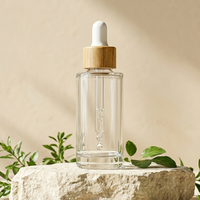 Flacon cosmétique en verre transparent à épaule plate personnalisé avec compte-gouttes en bambou, sérigraphie, multi-capacités pour savon liquide et produits de beauté