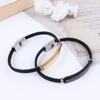 Pulsera de Cuero Trenzado de Acero Inoxidable Grabable con Nombre de Logotipo Personalizado, Joyería de Moda para Hombre