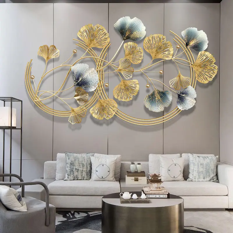 Fashion Luxe Indoor Ginkgo Bladeren Gouden Metalen Bloem Wandlamp Art Handgemaakte Wandkleden
