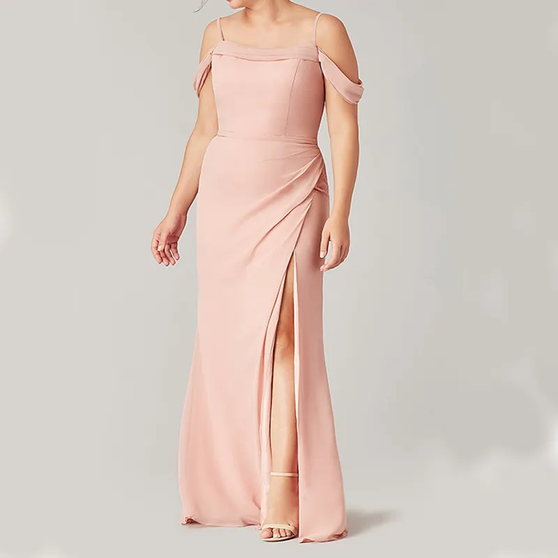 Custom Elegant Long Maxi Black Off Shoulder Sleeveless Split Bottom Prom Dinner Dresses for Girl