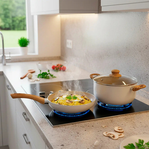 Modern <b>Ceramic</b> Marble Coated Pot <b>Pan</b> Glass Lids Bakelite Handles Non-Stick Aluminum Cookware Set Induction Compatible Dishwasher - Product Image 5