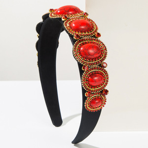 Serre-tête baroque pour femme, bord large avec pierres lâches, accessoire de cheveux élégant pour soirée - Product Image 2