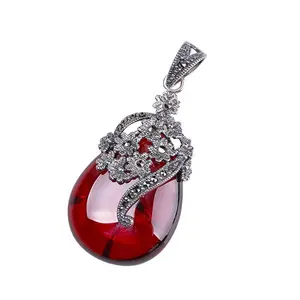 Wholesale thailand marcasite jewelry 925 sterling silver garnet stone pendant