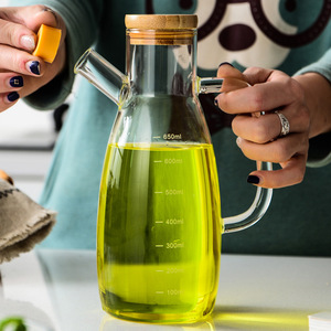 Grande capacité 650ml Pot à huile en verre borosilicaté poignée distributeur d'épices classique cuisine ménage vinaigre sauce soja échelle - Product Image 2