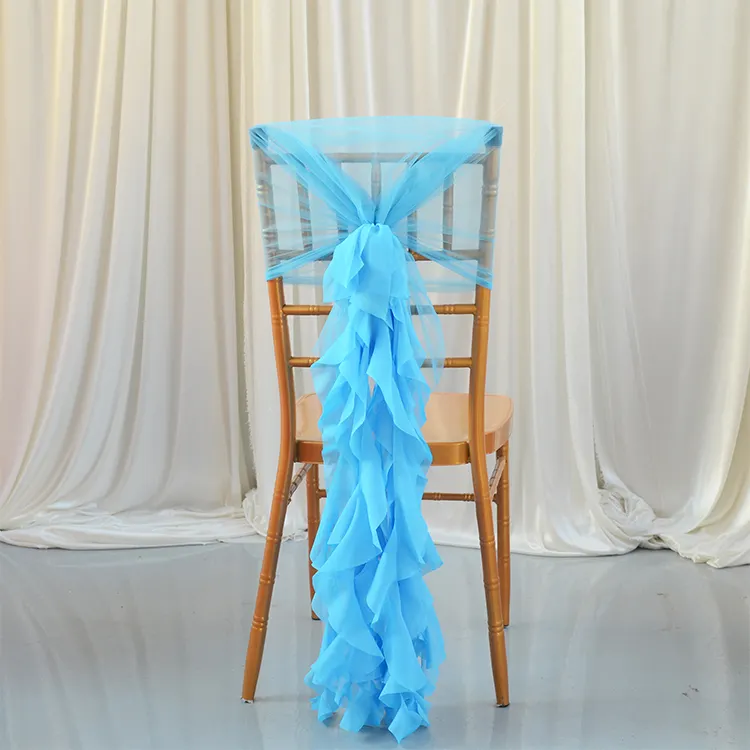 Milk Yarn Banquet Wedding Party Banquet Pre-knotted Chair Cover Bow chiffon Chair Sashes For Decoration
