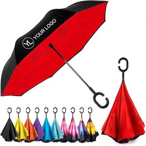 Custom Logo Windproof Reverse Umbrella Hands Free Double Layer Rain Protection for Outdoor Giveaways - Product Image 1