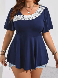 เสื้อท่อนบนคอโค้งมีจีบสีพื้นน่ารักลำลองสำหรับผู้หญิงใส่ในฤดูร้อนเสื้อเชิ้ตสไตล์ยุโรปและอเมริกา - Product Image 3