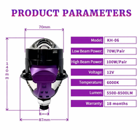 Phare de voiture à lentille de projecteur LED de 2,5 pouces, 100W, haute luminosité, 12V, laser unique, super refroidissement, ajustement universel